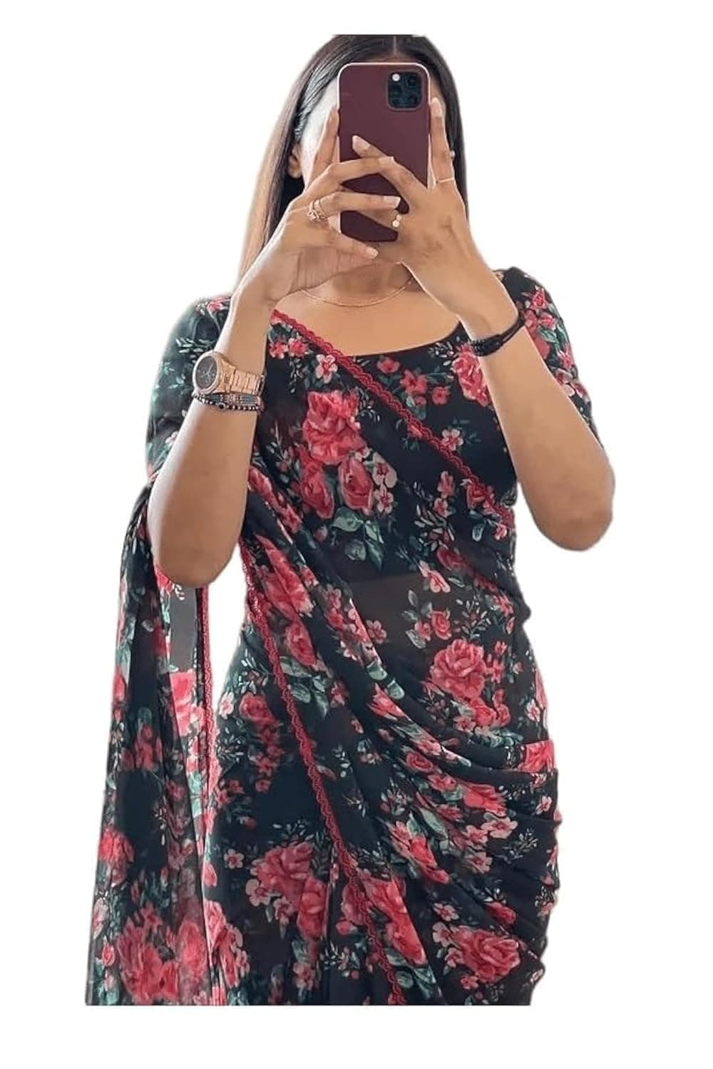 Sidhidata Women's Georgette Digital Printed Ready To Wear one Minute Saree With Unstitched Blouse Piece (Ready To wear Georgette)