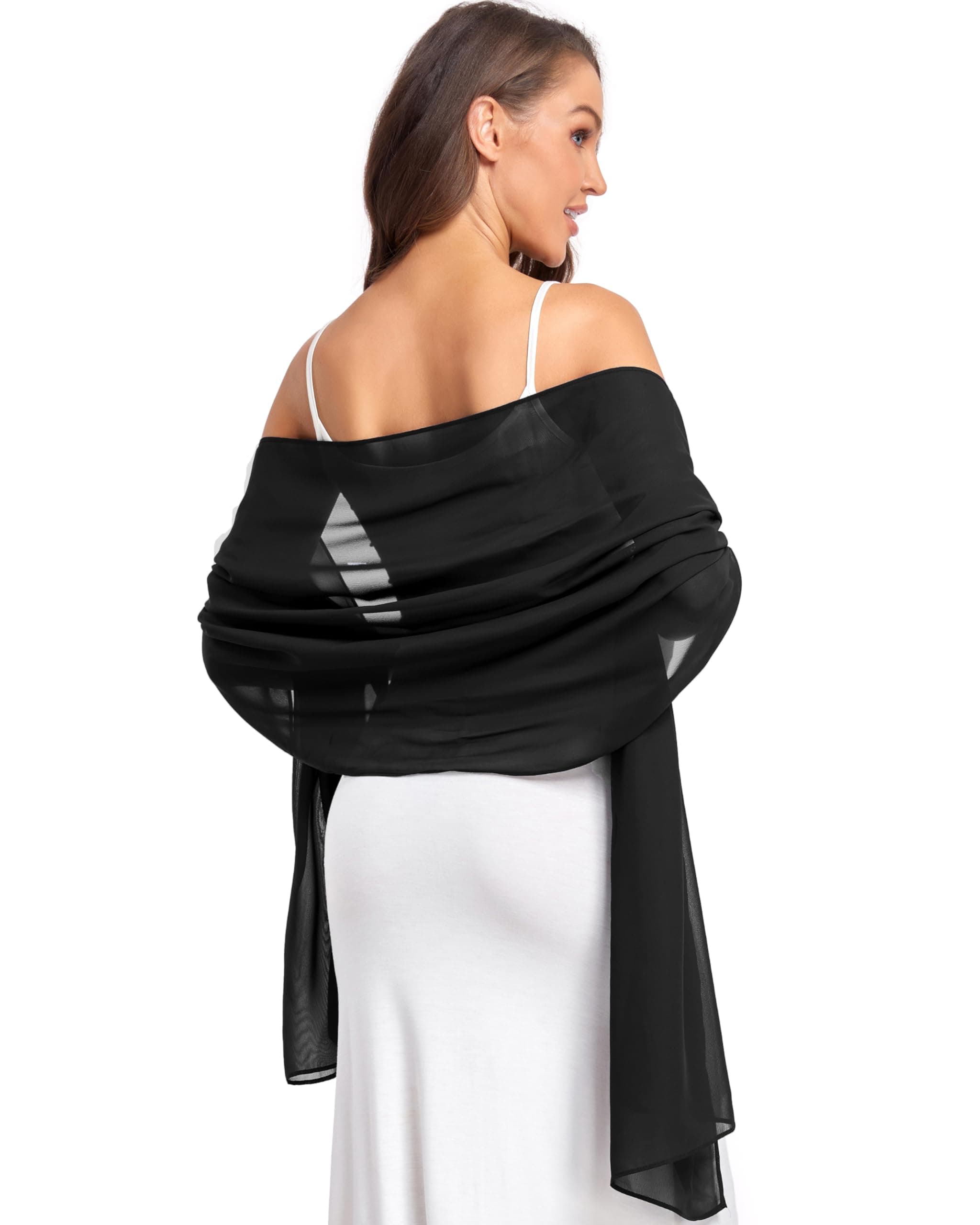olyrjie Soft Chiffon Scarfs Shawls and Wraps for Evening Dresses Wedding Shawl Wraps Bridal Scarve for Women Black,one size.