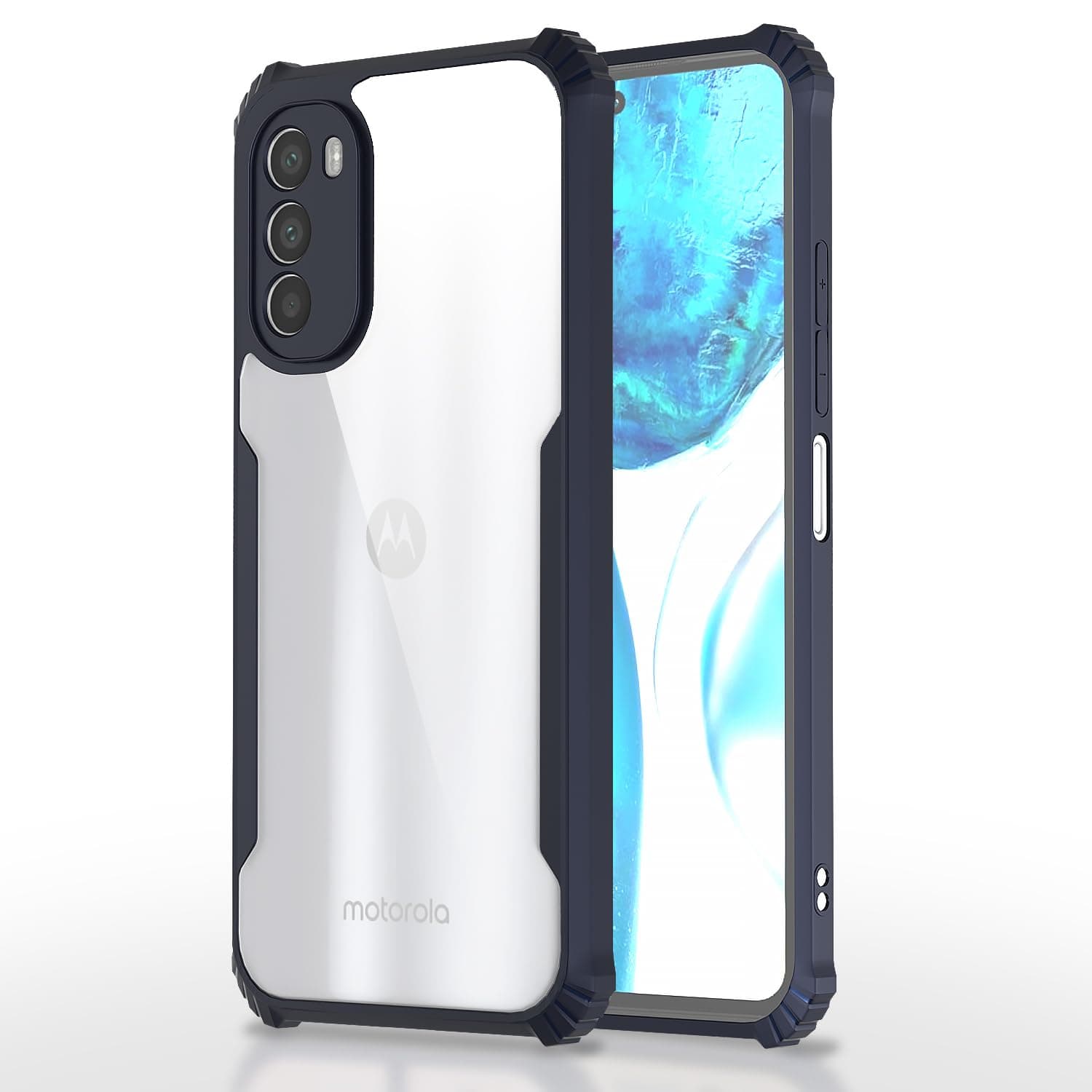 Amazon Basics Back Cover Motorola Moto G52 / G82 5G | Crystal Clear Transparent Back | Ultra Hyrbid | Full Camera Protection | Raised Edge | Bumper Case (Blue)