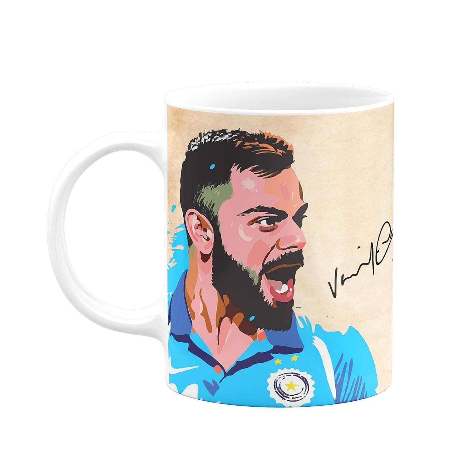 Naksh Enterprise Cricket Theme Ceramic Coffee Mug, MS Dhoni and Virat Kohli Fan Art Print (Virat Kohli)