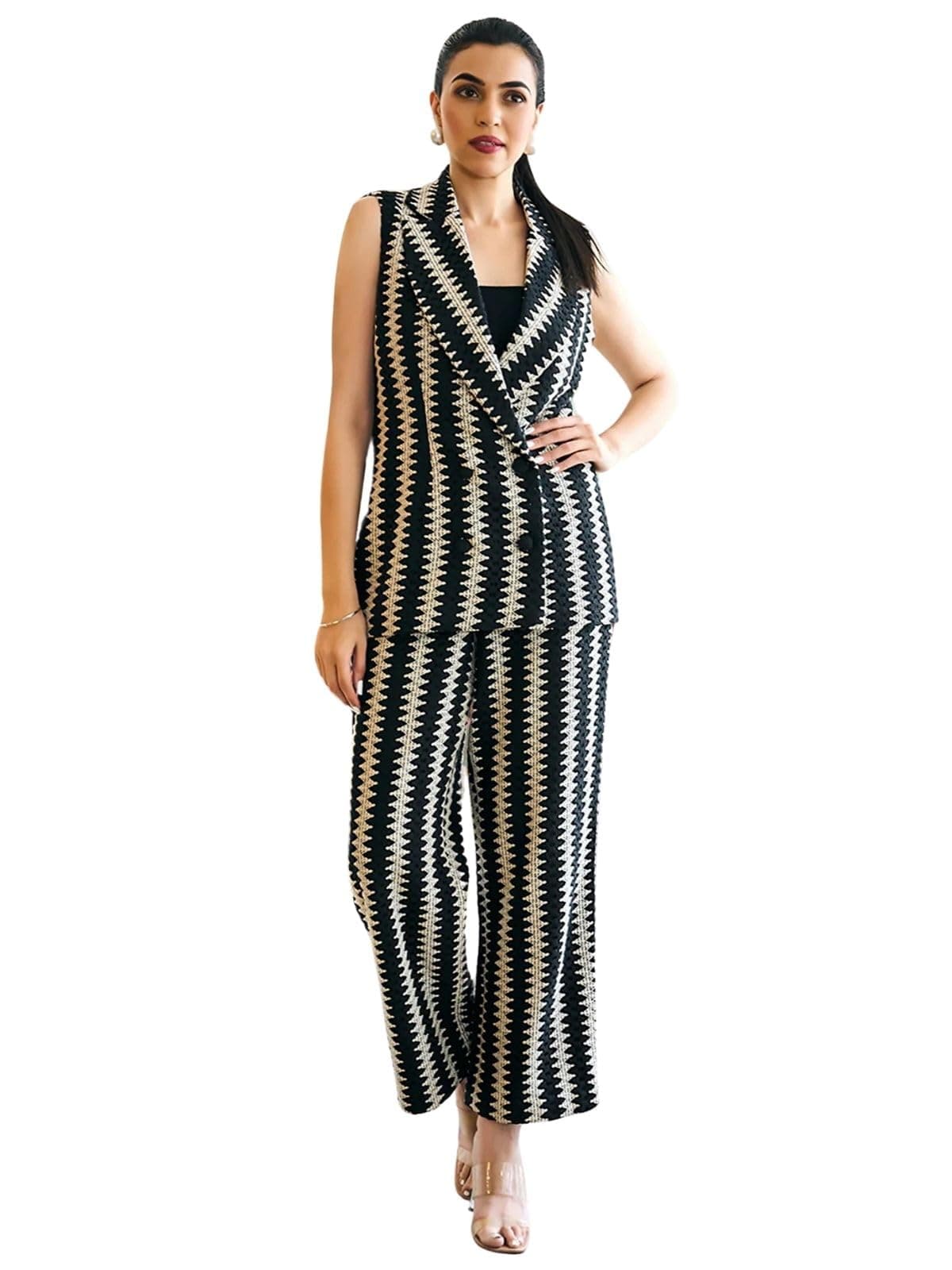 GRECIILOOKS Co Ord Set for Women | Casual Blazer Stylish | Travel Set for Women | Festive Formal Outfits | Classic Collar Sleeveless Co-Ord Set | Trendy Summer 2 Piece Suit Set