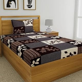 Fashion String 144 TC Microfibre Brown Single Bedsheet with 1 Pillow Cover