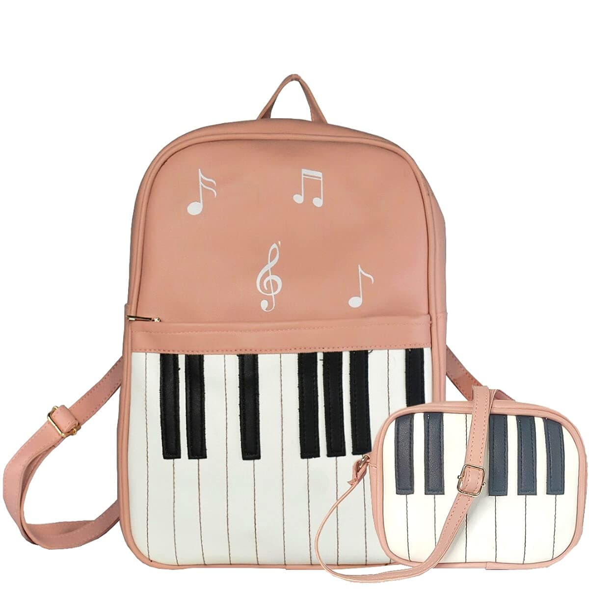 TYPIFY Piano Design Women Pu Leather 2 Pcs Combo Backpack And Sling Bag, 12 Litres, Coral