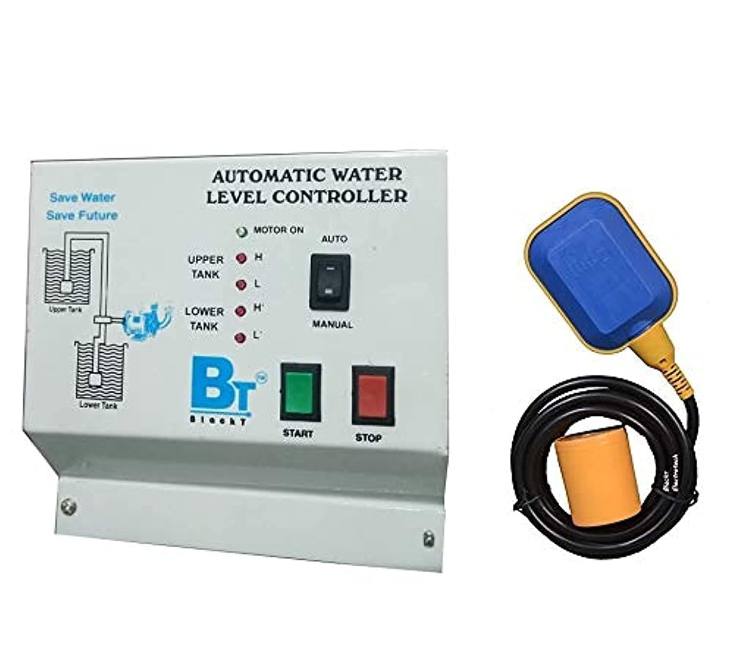 Blackt Electrotech Automatic Water Level Controller with Float Switch Sensor for Overhead Tank (Up to 2 HP Motor, White)