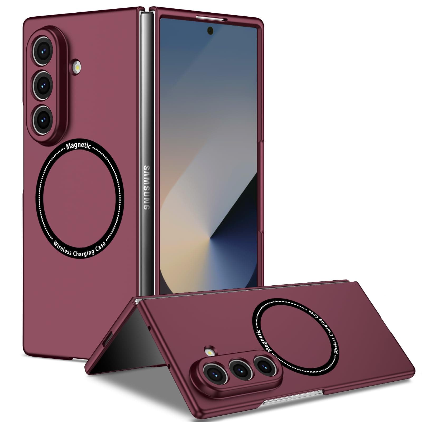 amazon basics Magnetic Case Cover for Samsung Galaxy Z Fold 6 [Compatible with Mag-Safe] Slim Shockproof Magnetic Phone Cover Case - Purple