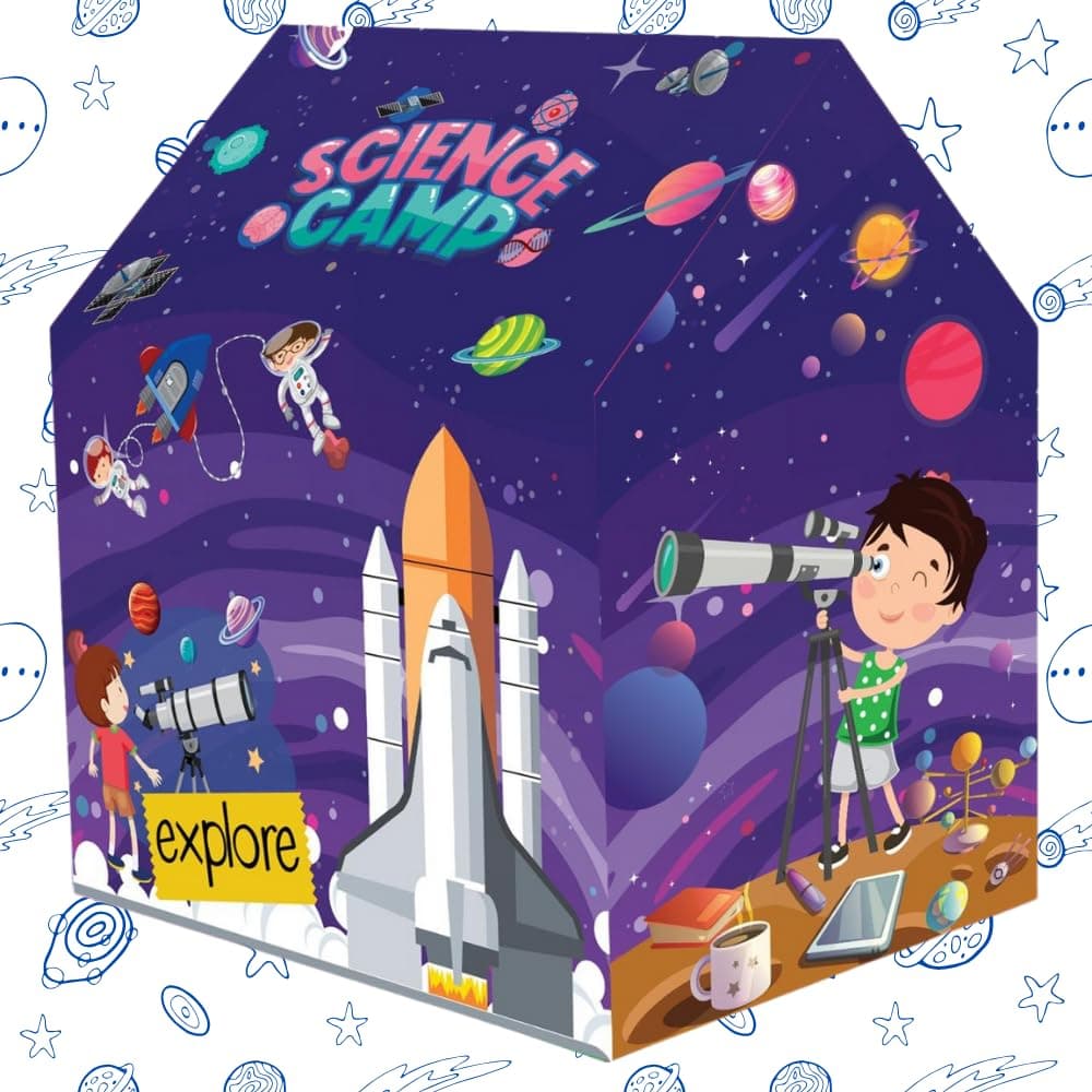 ToyMagic Science Camp Kids Play Theme Foldable Tent House for 2 3 5 6 to 8 Years Old Girls Boys | Perfect for Indoor & Outdoor Play |Pretend Play Toy Baby House Hut for Kid | Birthday Gift, Multicolor