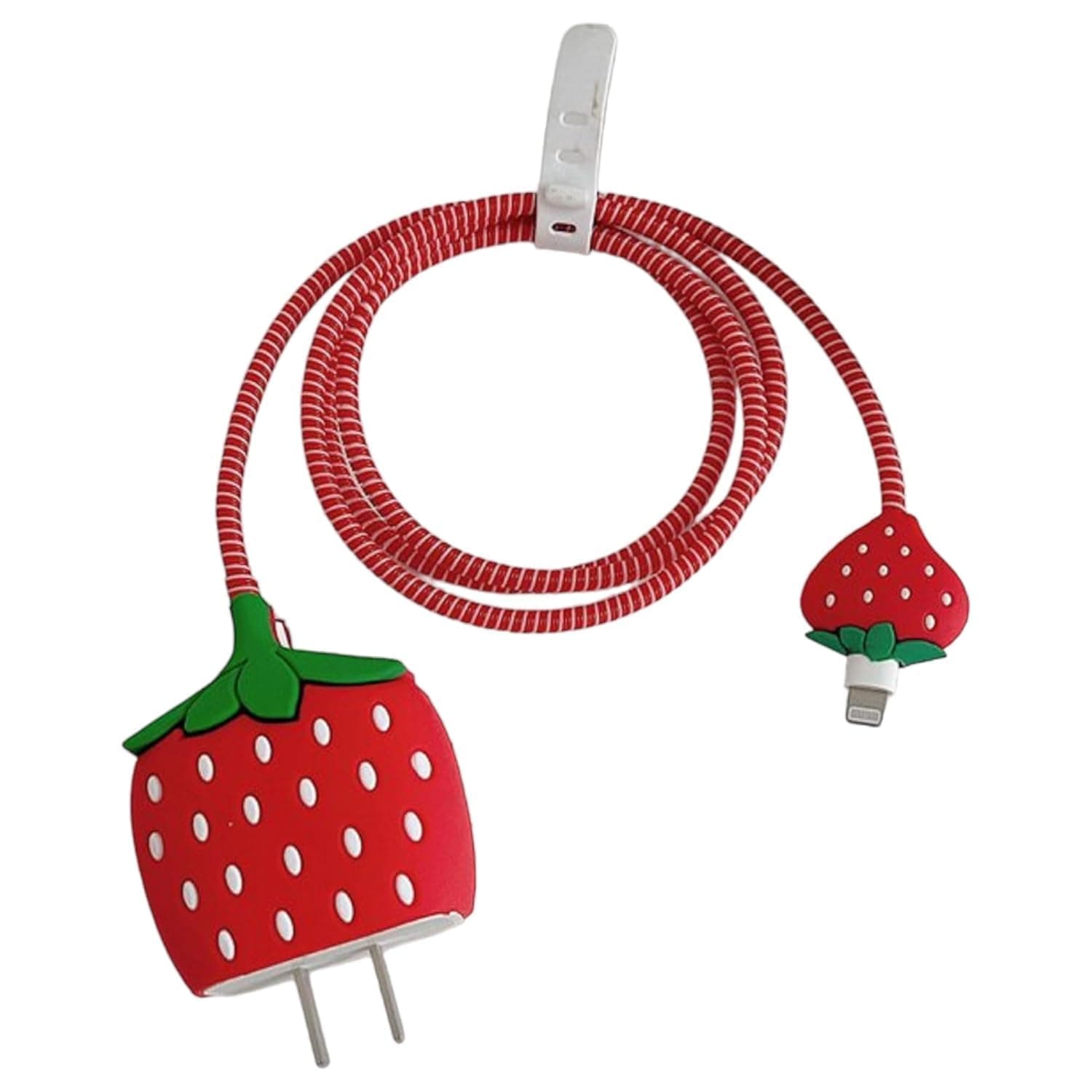 EDNITA Charger Protector,Cable Protectors for Apple iPhone 18W & 20W, 3D Cartoon Cute Case Cover Protective Sleeve Full Adaptor Charger Protection (Strawberry)