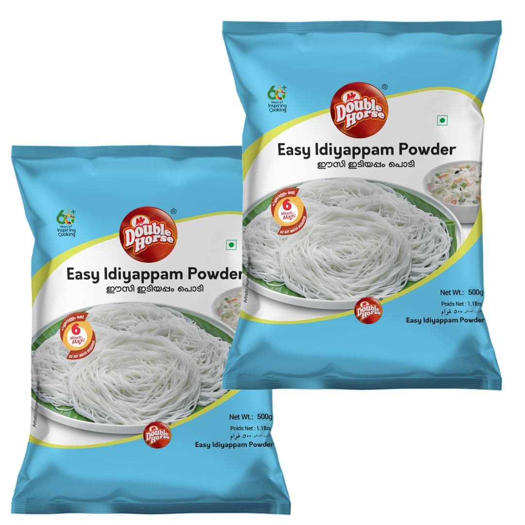 Double Horse Easy Idiyappam Powder- 500 g (Pack of 2) Export Quality| Rice Flour | Hot Water Not Required | 6 minutes magic| Noolappam| Nool Puttu Powder
