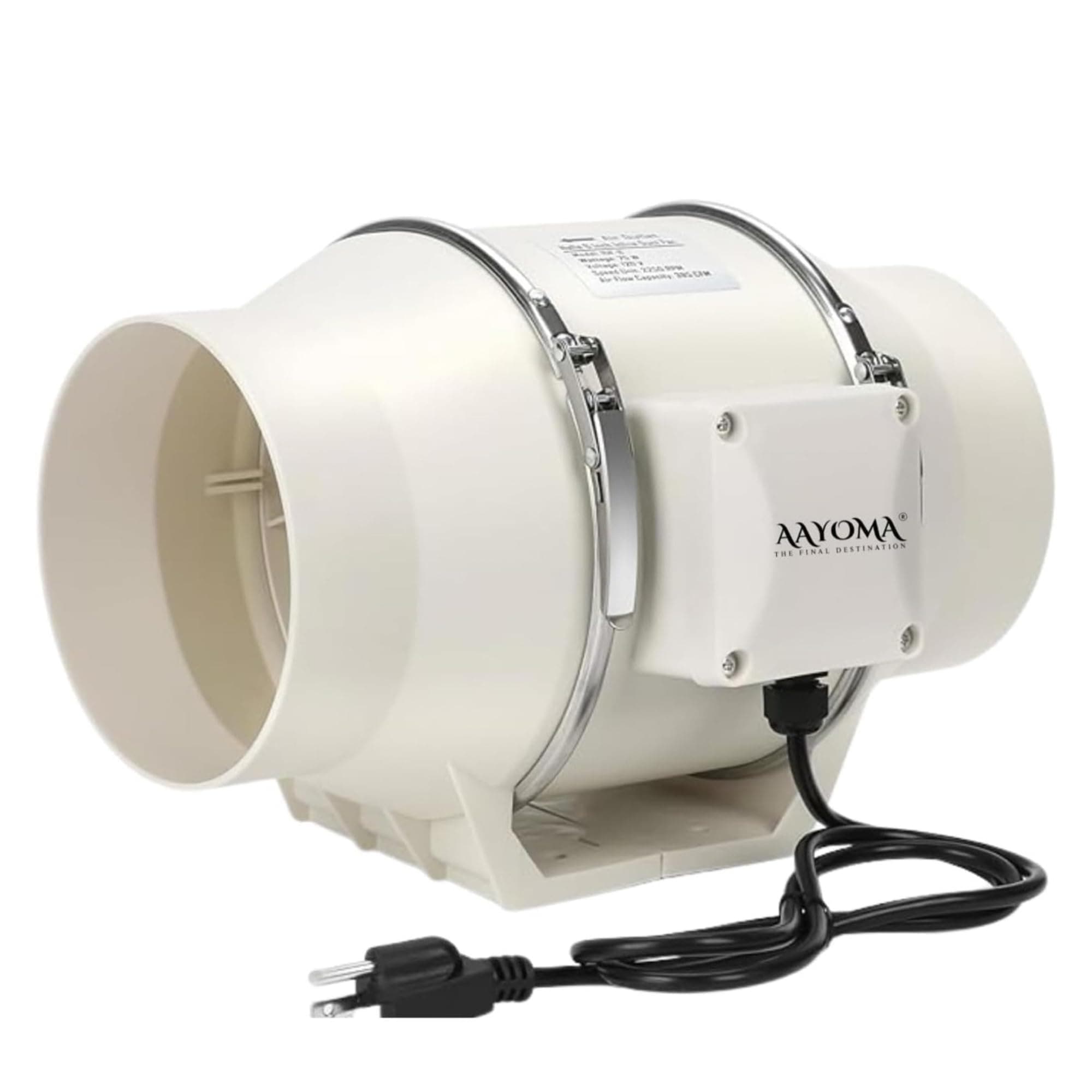 AAYOMA Inline Duct Fan 6 Inch | 75W Quiet Ventilation Extractor | 540 m³/h Airflow | 2600 RPM | 38 dB Silent Exhaust Fan for Grow Tent, Kitchen, Bathroom & Hydroponics | Copper Motor