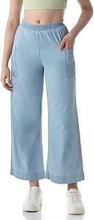 INKD Women's Wide Leg Jeans - High-Rise | 100% Cotton| Enzyme Wash | Elasticated Waistband | Jeans for Women (Available in Plus Sizes)