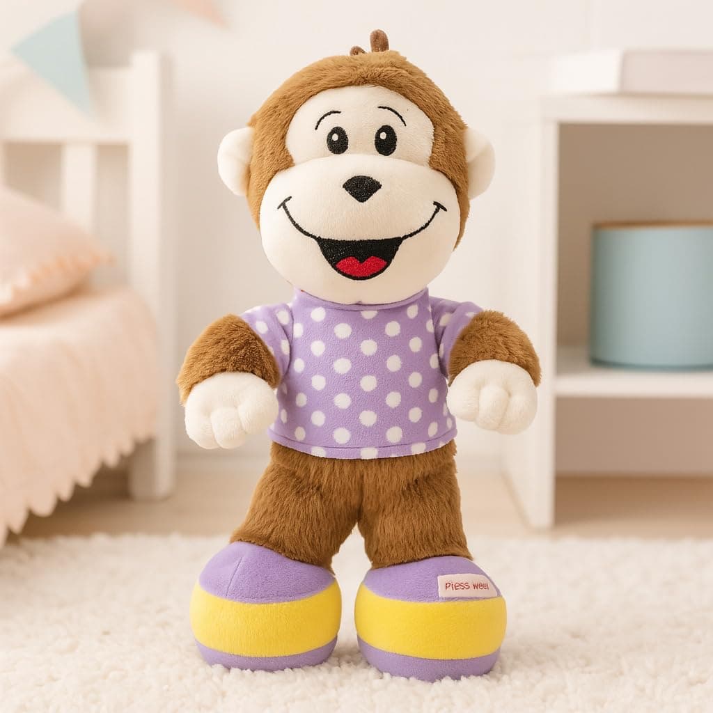 Amazon Brand - Jam & Honey Rockstar Monkey | 30 cm Musical Plush Toy | Sound Efects | BIS Certifed | Soft & Huggable | Pretend Play Toy for Kids