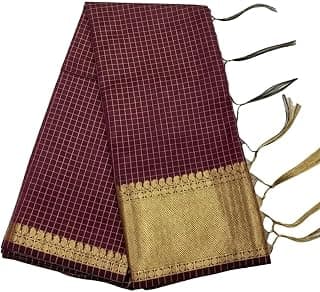 Generic Premium Women's Silk Saree, Maroon with Gold Zari Border, Check Pattern, Traditional Indian Wear
