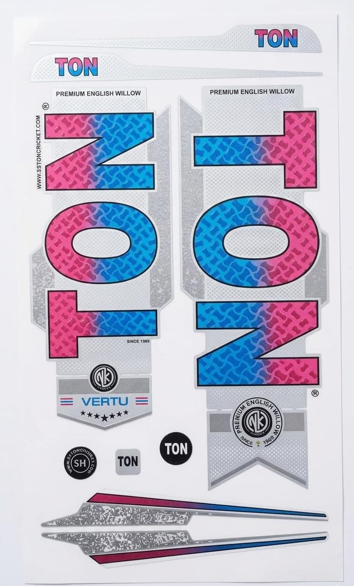 Blessence Premium 4D Embossed Cricket Bat Sticker for English Willow | Waterproof Self-Adhesive Vinyl | Scratch-Resistant Protection Decal | TON Edition (Pink & Blue)
