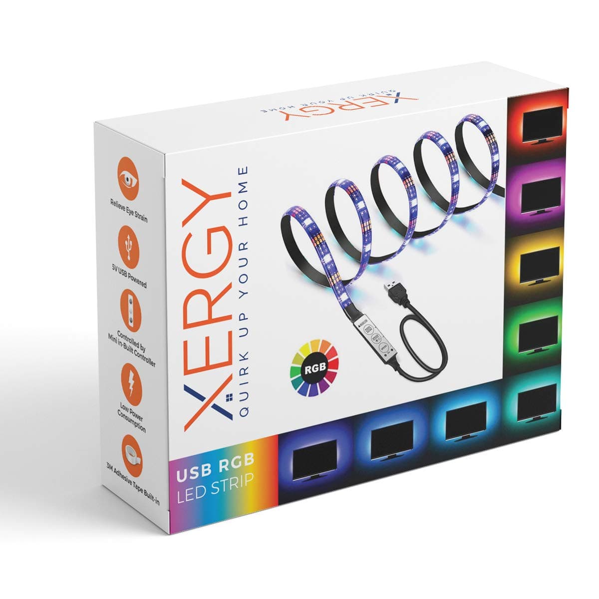 XERGY Usb 5V 5050 Rgb Led Flexible Strip Light Multi-Color Changing Lighting Kit, Tv Background Lighting With Mini Controller For Tv Pc Laptop Bias Lighting (4 Meter For 50 Tv'S And Above)