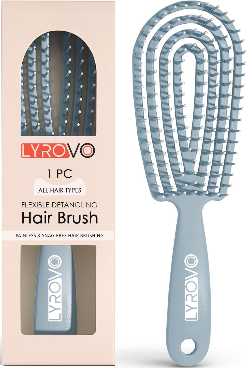 Lyrovo Detangling Hair Brush – Flexible Vented Brush for All Hair Types, Painless & Snag-Free Detangler for Thick, Curly, Straight & Wavy Hair (Haze Blue)