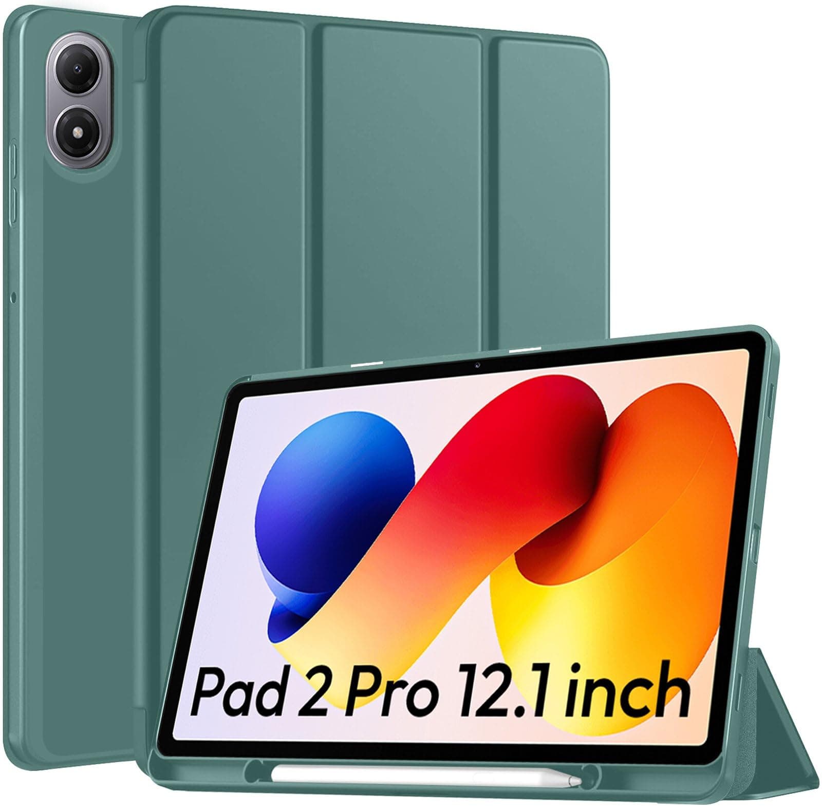 Robustrion Cover for Redmi Pad 2 Pro 12.1 inch Cover Case with Pencil Holder, Trifold Cover Case for Redmi Pad 2 Pro 5G Tablet Cover [Auto Sleep Wake Support] - Dark Green