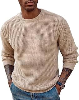 ColorChakra Waffle Knit Mens Sweater Woolen Round Neck Wool Pullover