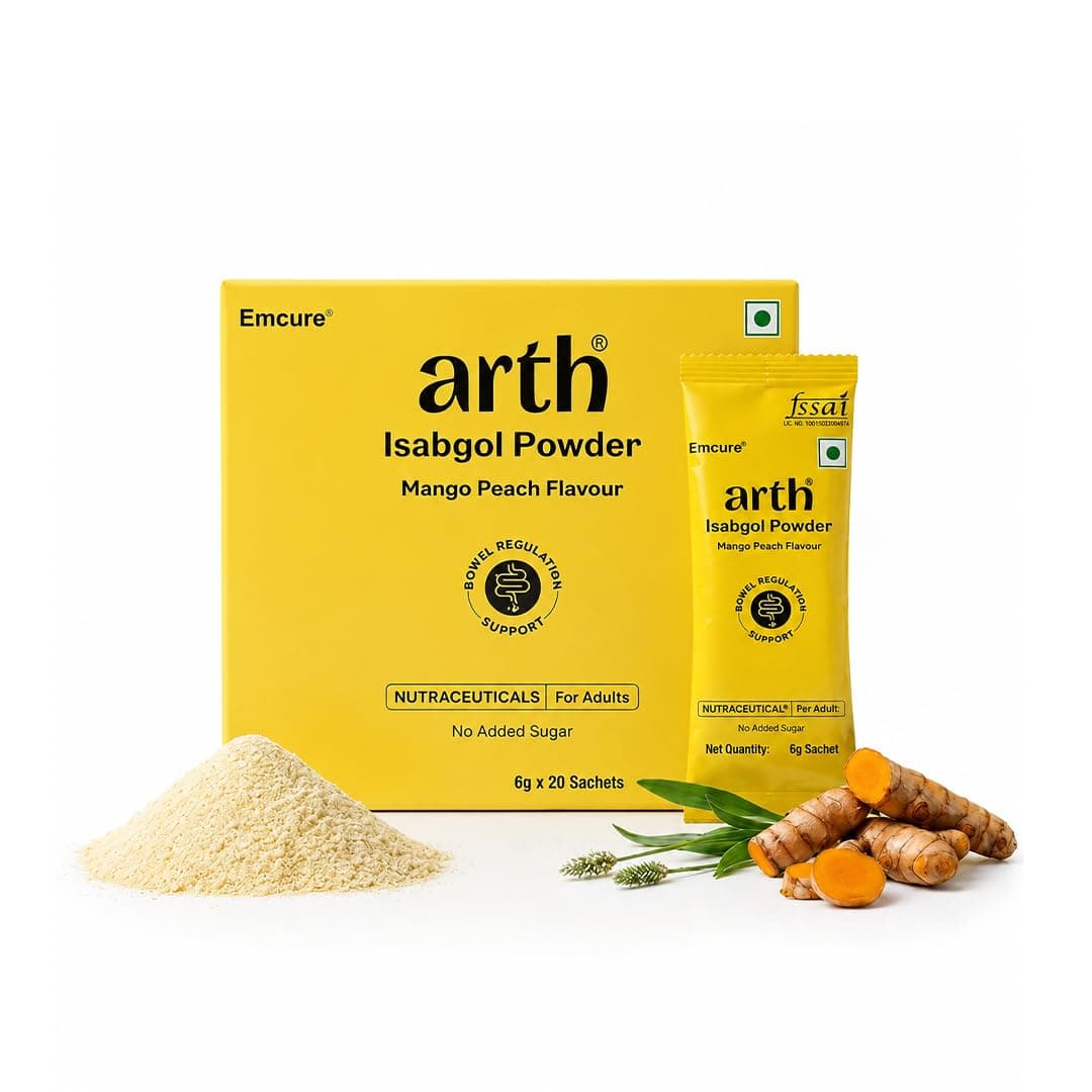 Arth Isabgol Powder | Psyllium Husk with Inulin & Curcumin | Fiber for Constipation relief & Bloating | Mango Peach Flavour | 6g x 20 Sachets
