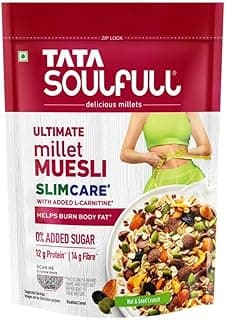 Tata Soulfull Slim Care Millet Muesli with Added L-Carnitine*, No Added Sugar, Proven to Burn Body Fat*, Improves Energy Levels, High in Protein & Fiber, Breakfast Cereal, 400g