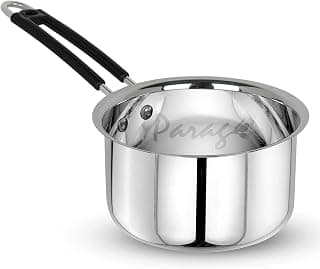 Parage 1 Pieces Stainless Steel Sauce Pan, Tea Pan, Milk Pan Heavy Gauge, 1 LTR with Heat-Resistant Wire Handle Induction & Gas Stove Friendly (Silver)