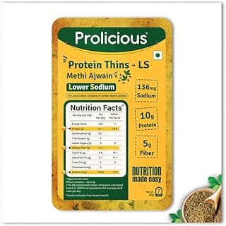 Prolicious High Protein High Fiber Methi Ajwain Thins| No Plam Oil |Low Salt | Ideal for weightloss & PCOS | Healthy Snack | Single Pack 50g