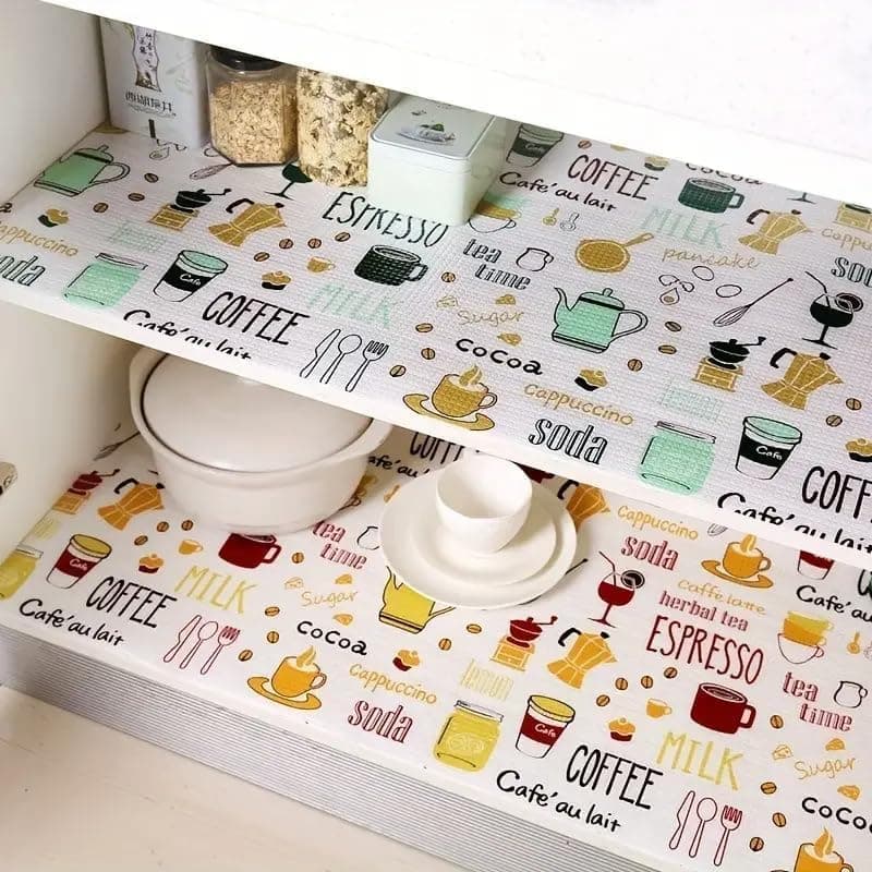 ASOMA Anti-Slip Kitchen Cabinet Drawer Shelf Mat Liner Sheets Waterproof Strong Table Mat EVA for Bathroom, Fridge Mat Textured Multipurpose Use (Printed Soft Foam (Tea Coffee) 45 * 300 cm)