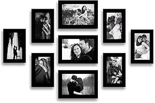 Stuthi Arts Wood MDF Photo Frame With Glass (Black,9 Photos) Wall Mount, Rectangular, 5 x 7 inches (3 pieces), 4 x 6 inches(6 pieces)
