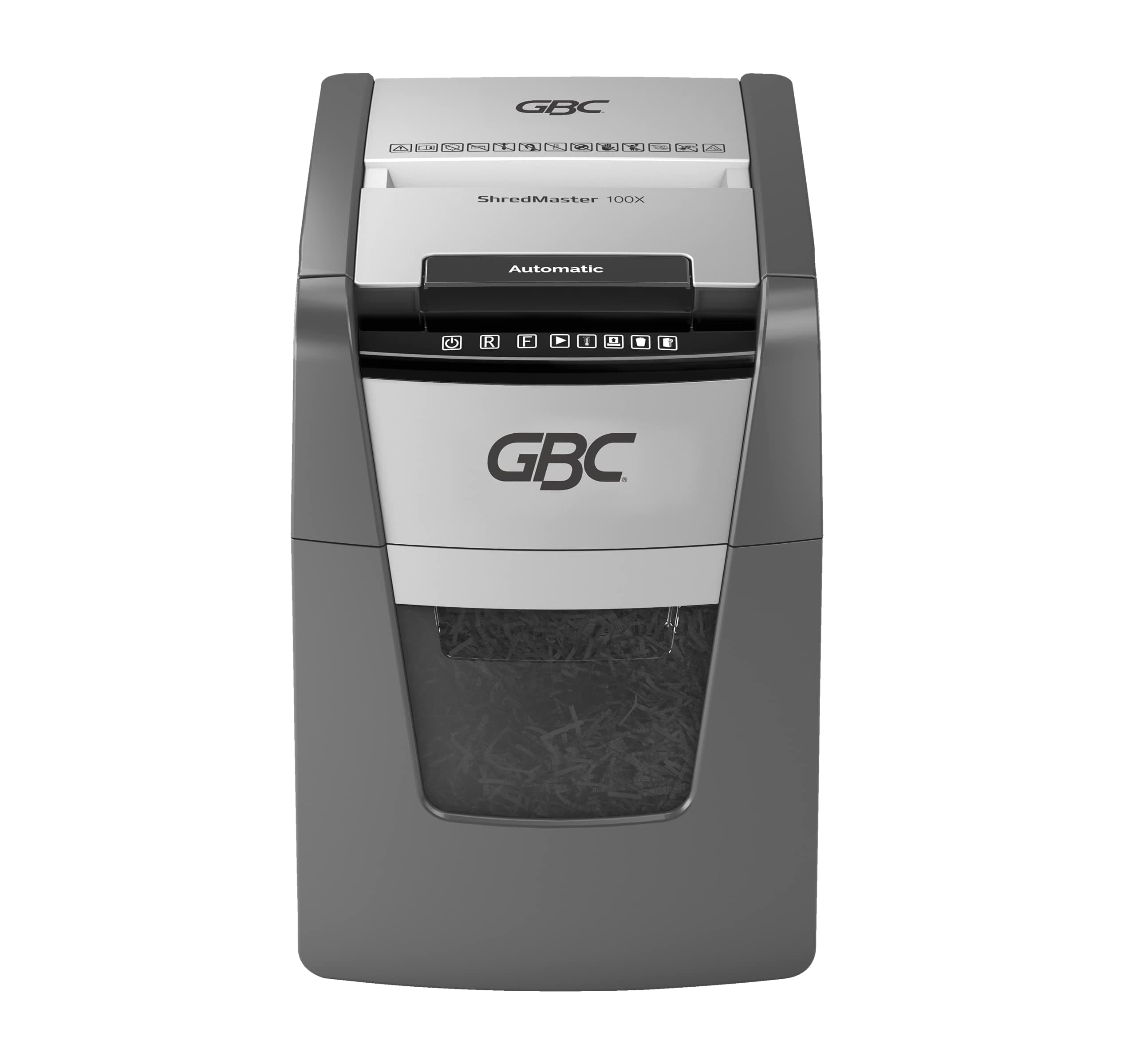 GBC ShredMaster AUTO+ 100X Auto Feed Paper/Credit Card Cross Cut Shredder with 100 Sheet Capacity and 34L Bin for shredding Sensitive documents; 4 x 28 mm Confetti Cut Strips; 2 Years Warranty