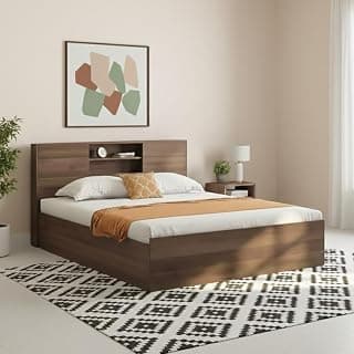 FURNY Thames Queen Size Bed with Headboard Storage & Box Storage | Engineered Wood | Contemporary Design | Strong Bed for Bedroom & Hotel
