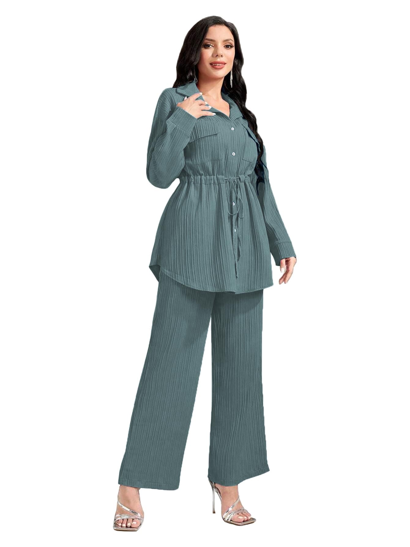 TADKEE Women's Polyester Striped Co-ord set