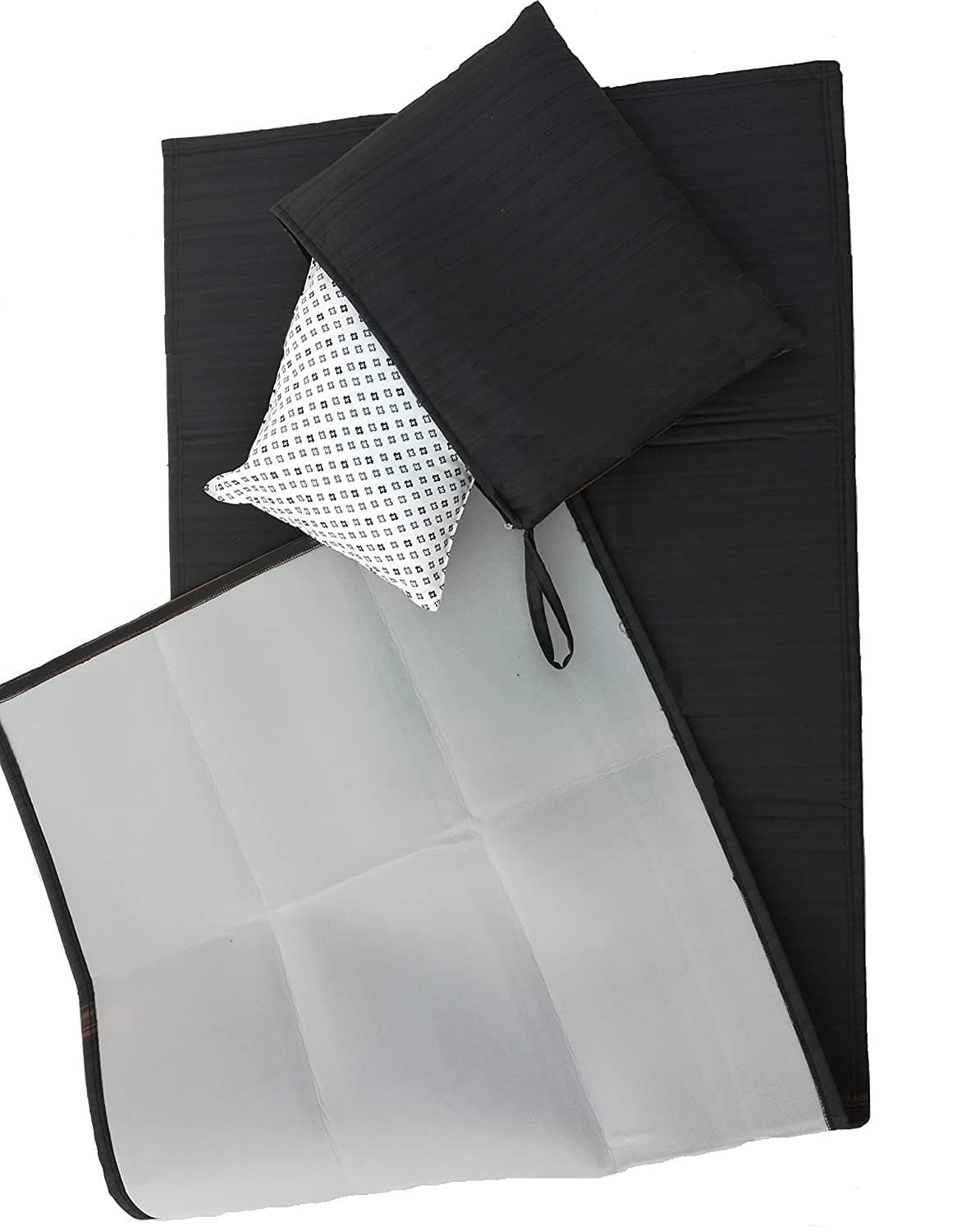 Bhajan Travel Bed Mattress Kit | Lightweight Durable Foldable Laminated Soft Foam Fabric Mat | Portable Slim Single Bed for Guest, Home, Indoor & Outdoor Camping | 1 Mat 1 Pillow 1 Storage Bag - Black