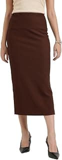 FableStreet Women Pencil Skirt | Side Slit Design with Ribbed Texture & Elastic Waistband | Soft Stretchable Fabric for Casual & Office Wear