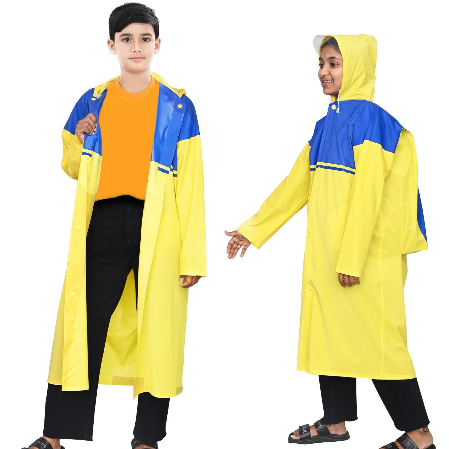HACER Aqua Raincoat for 11 to 12 Years Old Kids Children Waterproof Rainsuit Adjustable Hood Drawstring Hem Rainwear with Side Pockets (39, Random Colour)