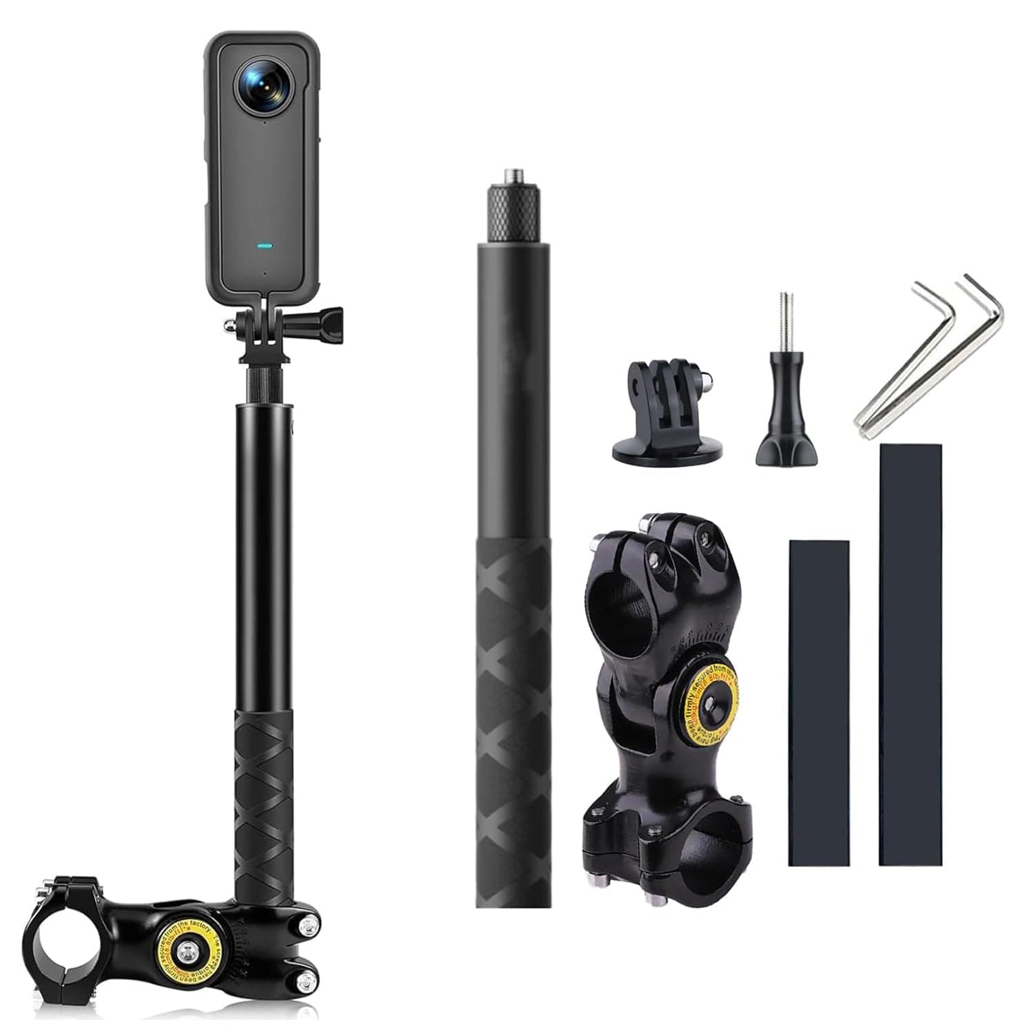 ZODUCT Motorcycle Bracket Hanlebar Mount with Invisible Insta 360 Stick for Bikes and Bicycles, 360 Adjustable for Insta 360 X5 X4 X3 X2 Go Pro, DJI osmo Action Cameras Accessories (Mount + Stick)