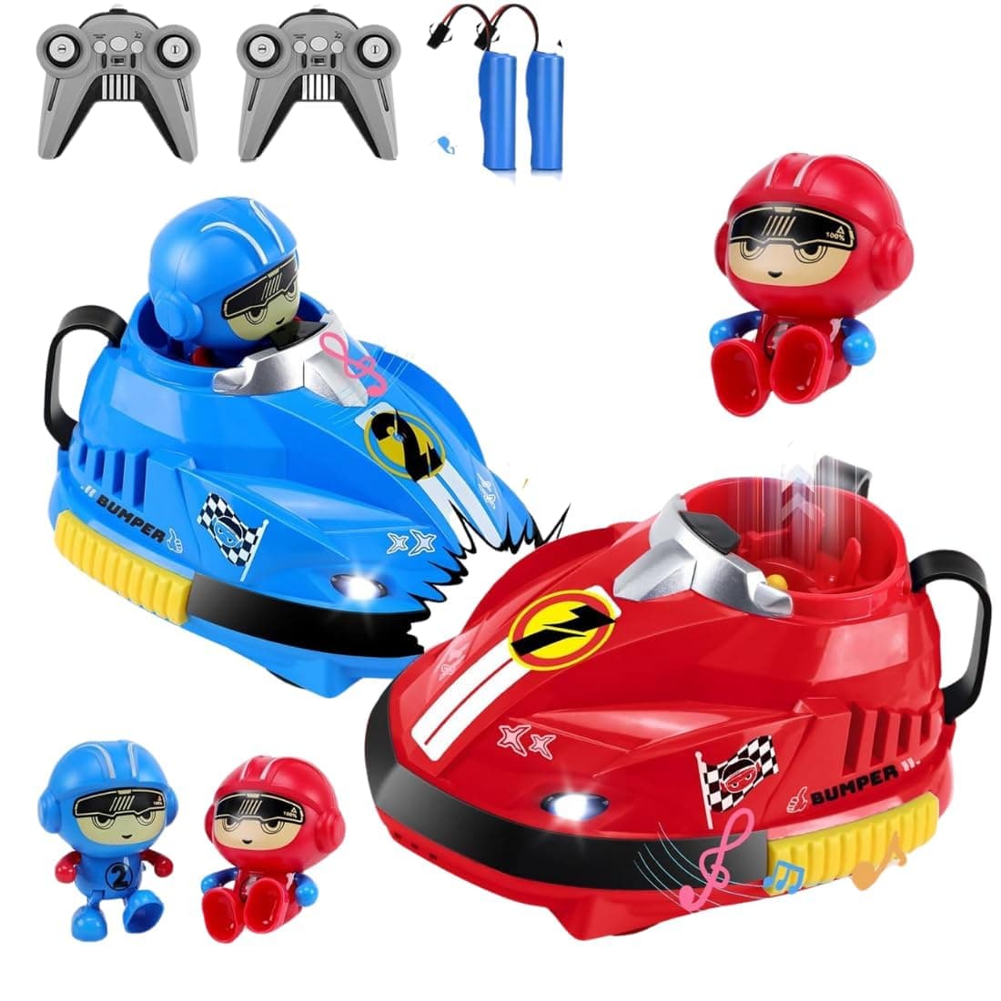 VikriDA Set of 2 RC Bumper Cars with Ejectable Robots, LED and Rechargeable Battery, Interactive Toy for Children Boys and Girls, Gift for 4 5 6 7 8 9 10 Years Old