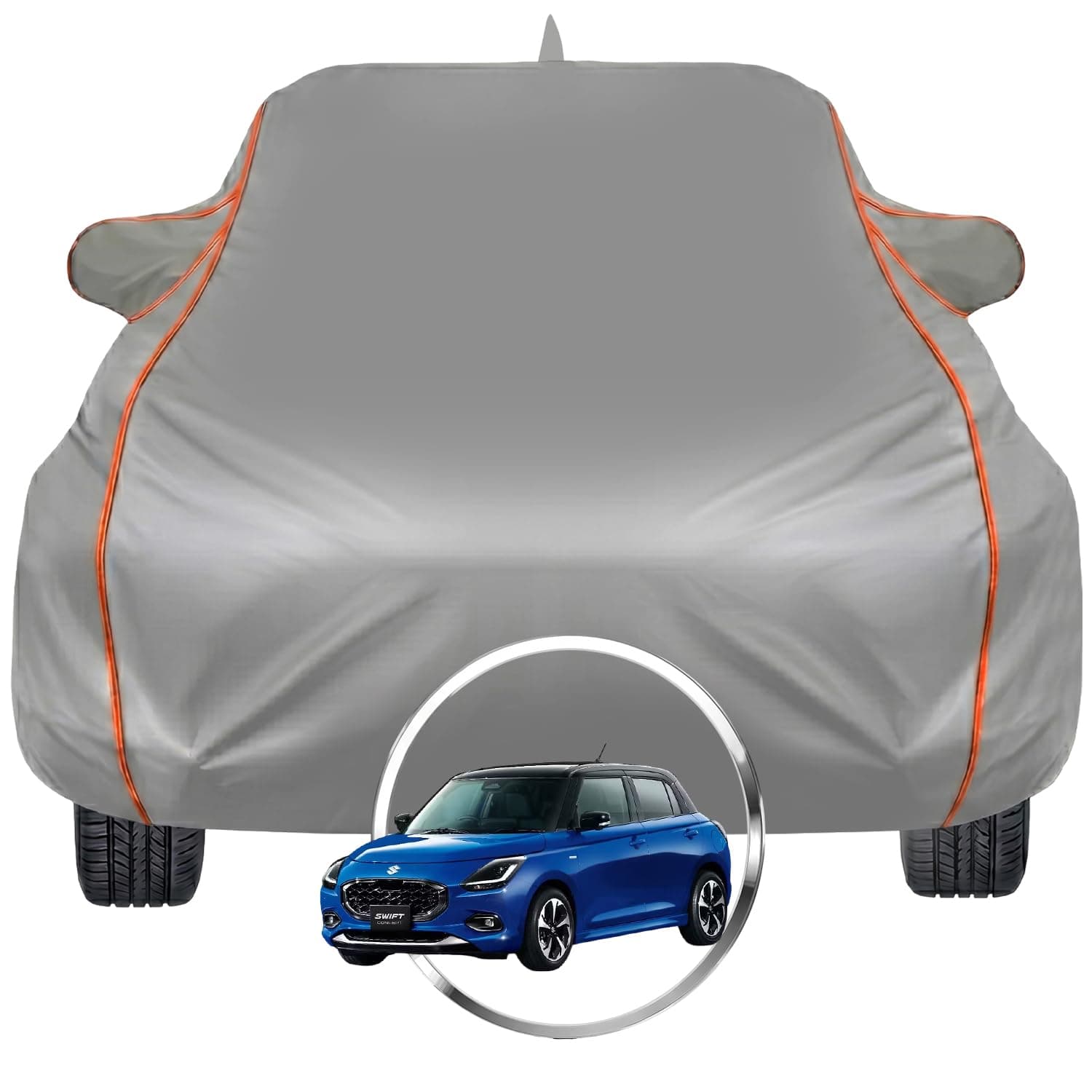 Pivalo Car Cover for Maruti Suzuki Swift – Fits All Model & Year | 100% Waterproof All-Weather UV & Paint Protection | Premium 3-Layer Fabric | Triple Stitched with Reflective Piping (Grey)
