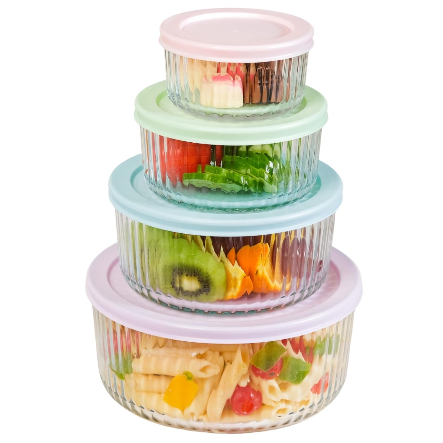 Nestasia Food Safe Glass Containers with Lid Set of 4 (XS-230ml, S-460ml, M-950ml, L-1650ml), Borosilicate Glass Containers for Fridge Storage, Microwave, Dishwasher & Refrigerator Safe, Transparent