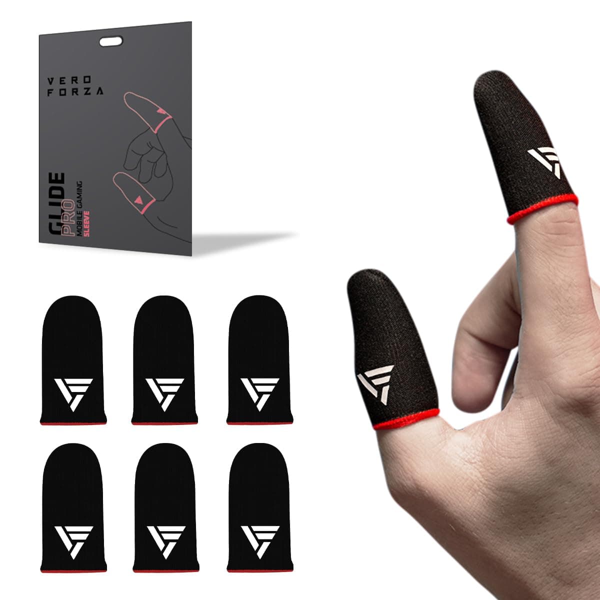 Vero Forza Glide PRO (6 Piece) Thumb & Finger Sleeve for Mobile Game, Pubg,Cod,Freefire & Fortnite -Pack of 3 Pair- Black