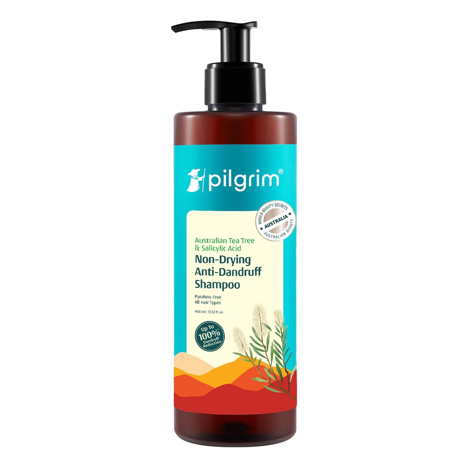 Pilgrim Australian Tea Tree Non-Drying Anti-Dandruff Shampoo 400 ml with 0.01% Salicylic Acid | Removes Dandruff from Source | Helps with Itching, Irritation | Strong & Smooth Hair | For Men & Women