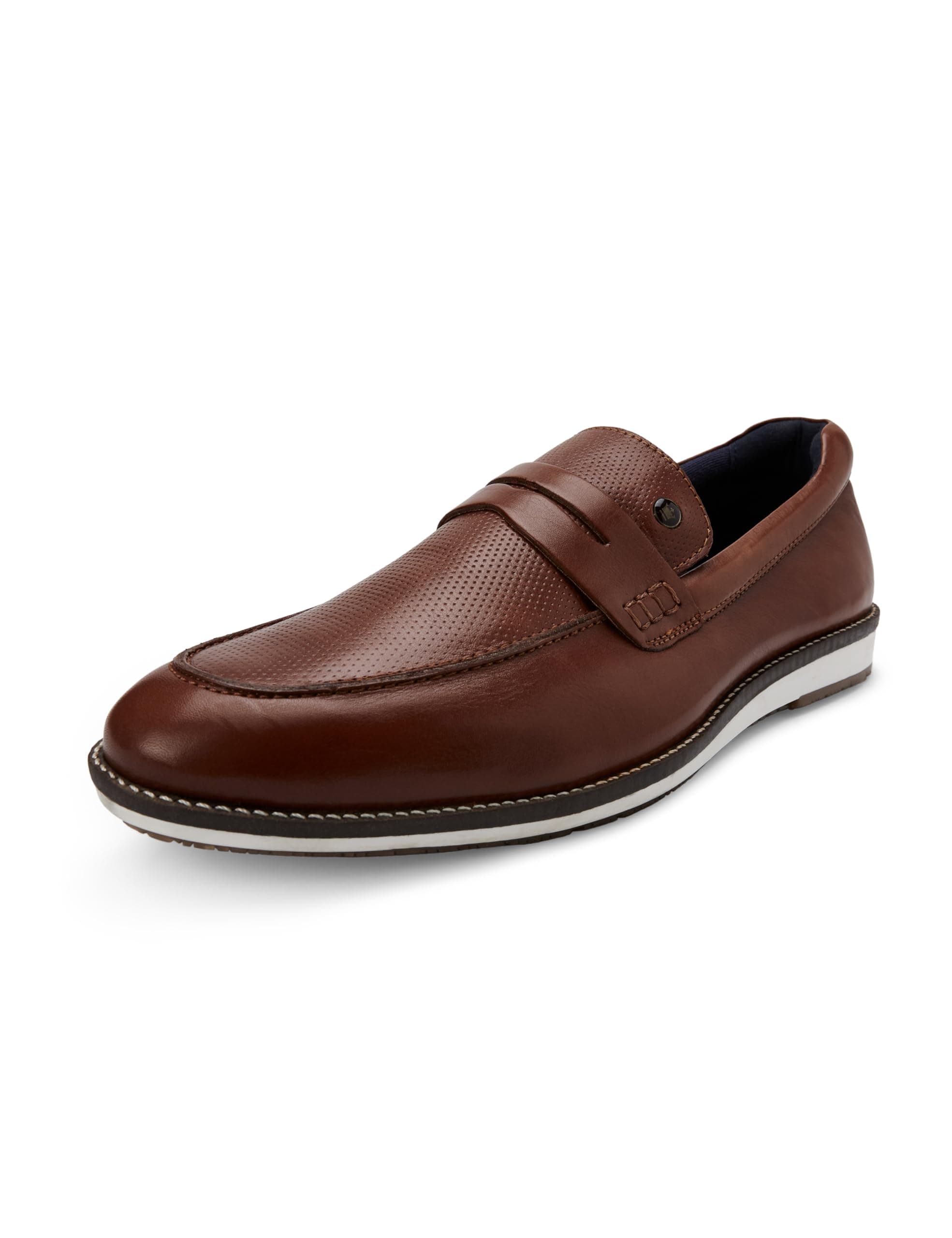 Louis Philippe Men Premium Leather Breathable Lining Material Anti Slip Flat Heel TPR Sole Casual Loafers