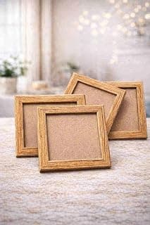 Wooden Texture Photo Frame, 4x4 Inch, Natural Wood Finish, Set of 4, Small Square Blank Frames