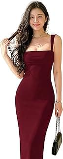 Aahwan Solid Bodycon Square Neck Long Party Dress for Women's & Girl's