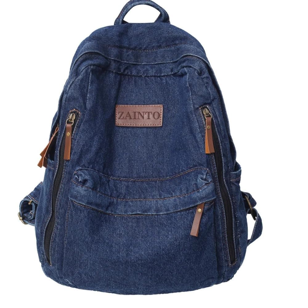 ZAINTO® Denim Backpack for Women | Vintage Light Blue Daypack | Eco-Friendly Premium Denim, Lightweight & Durable | Stylish College & Office Backpack with Multi Pockets for Daily Use