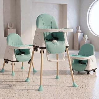 StarAndDaisy High Chair for Baby/Baby Feeding Chair for 0 to 5 Years with 4 in-1 Multifunctions/High Chair with Wheels,Height Adjustable, Detachable Tray & 3-Point Safety Belt - Green