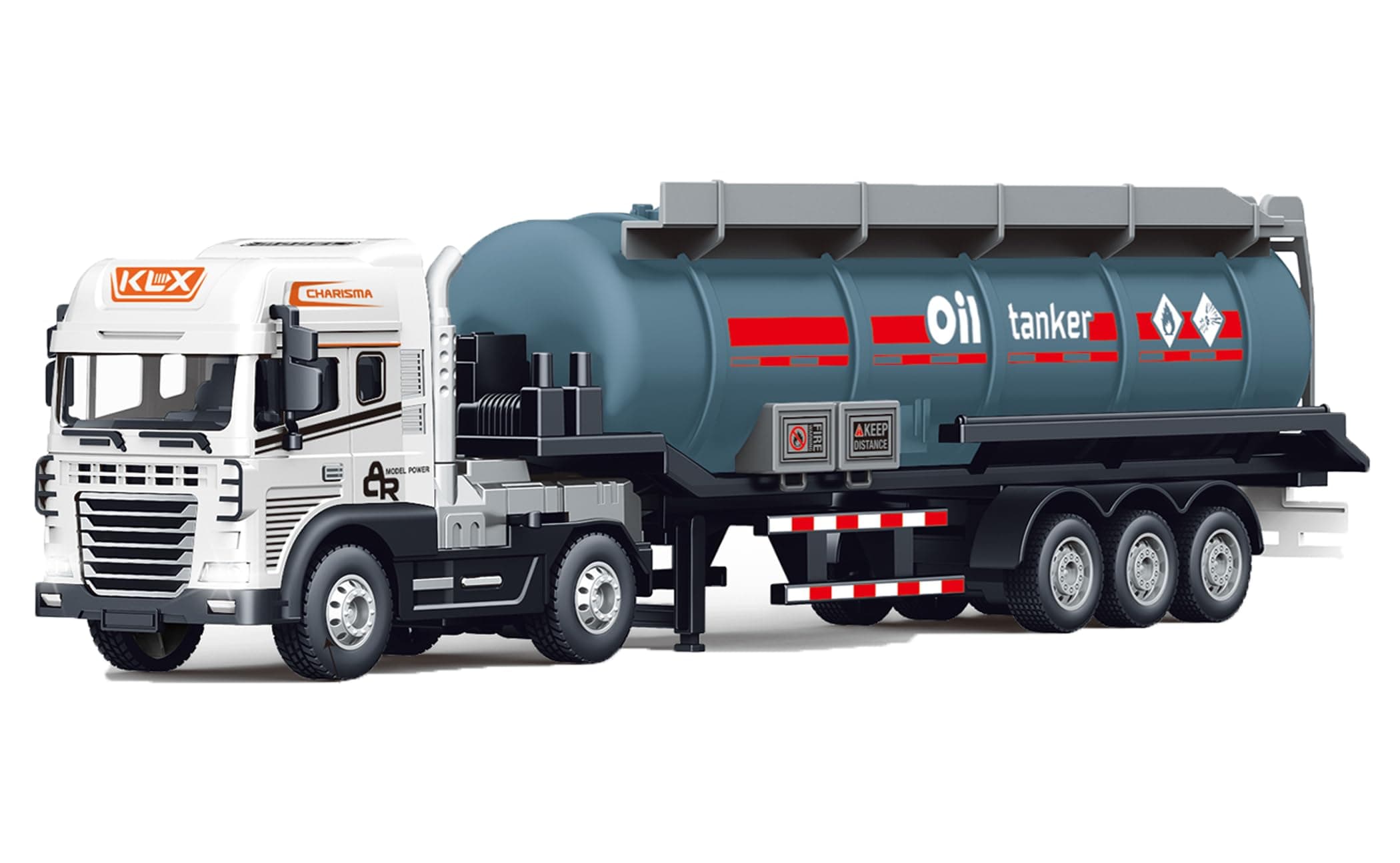 JOY JUNCTION 1:24 Scale Metal Construction Toy Transporter Series Alloy Diecast Truck Set, Diecast Pretend Play Toy Trucks Building Vehicles for Kids 3 Years (White Tanker)