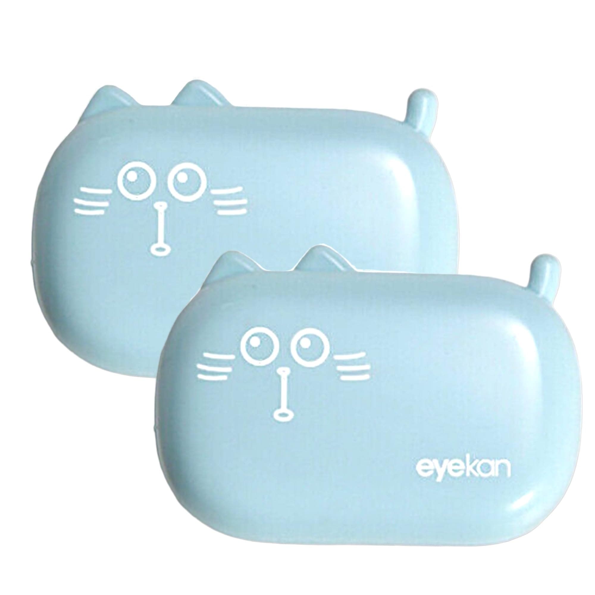 AUGEN Travel Contact Lens Case Cat Blue with Mirror, Solution Bottle, Lens Plucker and Lens Holder Stick (Pack of 2)