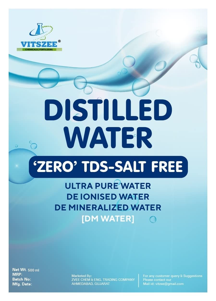VITSZEE Distilled Water | H2O | Pure Di-Ionized Water, DM Water For multipurpose uses Battery/Inverter, Autoclaving, Cosmetic Reagent water, Lab Scientific (99.9% Pure (0 TDS) 500 ml DISTILLED WATER)