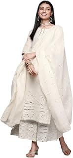 Libas Embroidered Cotton Straight Kurta With Palazzo and Dupatta