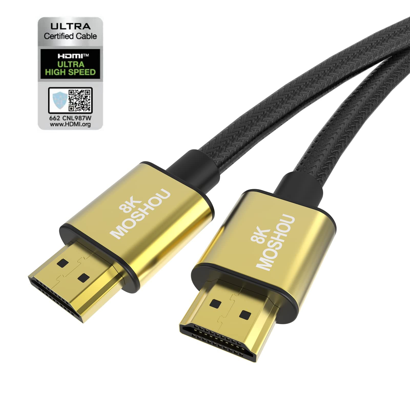 SIKAI CASE MOSHOU Ultra High Speed HDMI 2.1 8K 60Hz, 4K 120Hz, 3D Ultra HDR 48Gbps HiFi eARC Dolby Atmos HDCP2.2 HDMI Cable Compatible with Samsung QLED 8K Q900 TV, TCL Roku TV, VIZIO TV (1.5 ft)