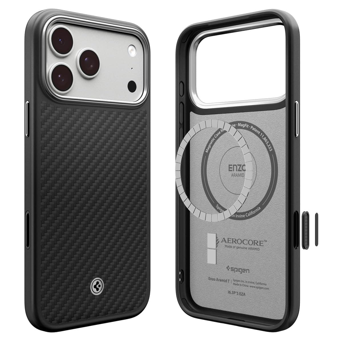 Spigen Enzo Aramid T MagFit Back Cover Case Compatible with iPhone 17 Pro (Aramid | Black Silver)